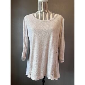 Eyeshadow Womens Large Beige Knit Tunic Top Lace Sleeve Boho Casual